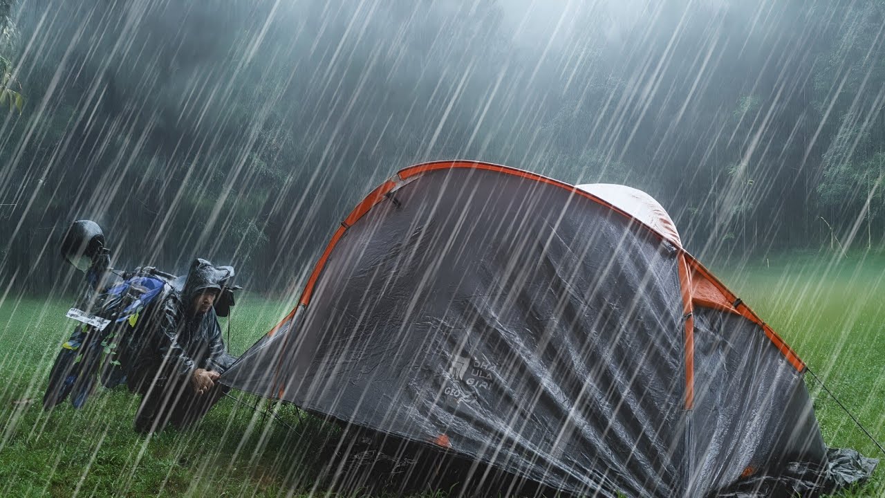 Solo Camping in Long Heavy Rain | 🌧 Nonstop HEAVY Rain Experience