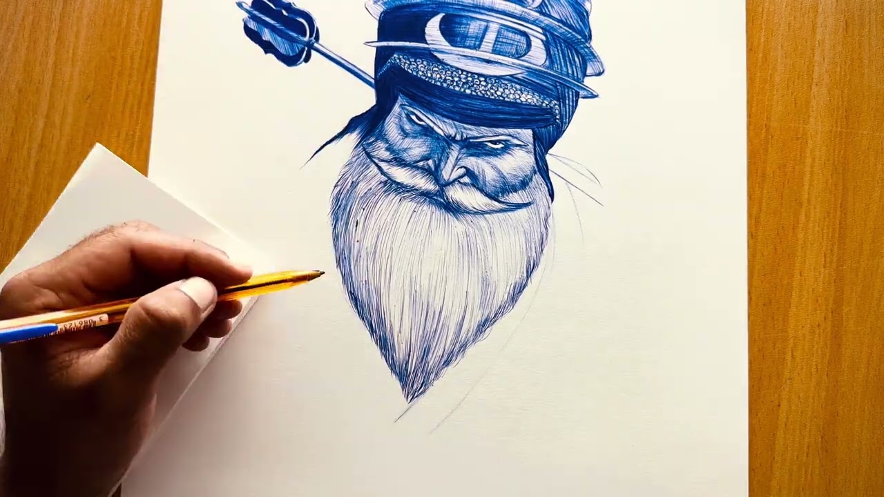 Baba deep singh ji pen drawing | Sikh warrior realistic drawing | Timelapse drawing video
