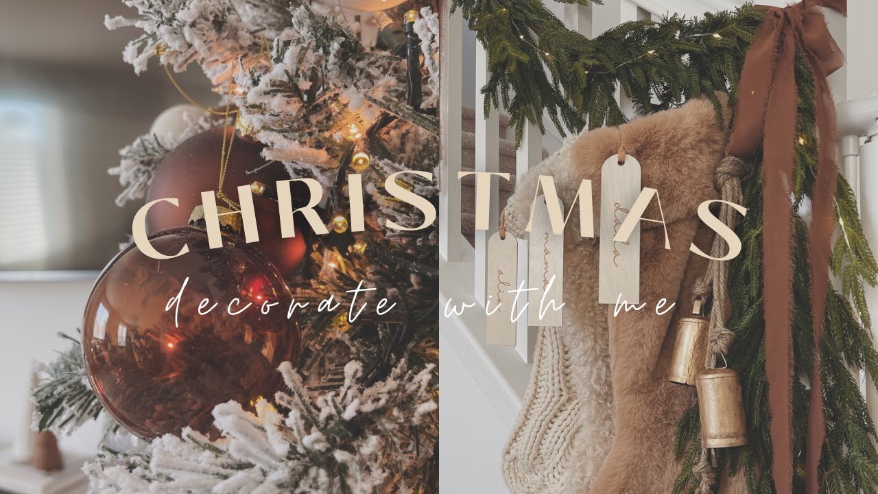 Christmas Decorate With Me 2022 || Decorating the Tree & Stair Railing || Neutral & Minimal