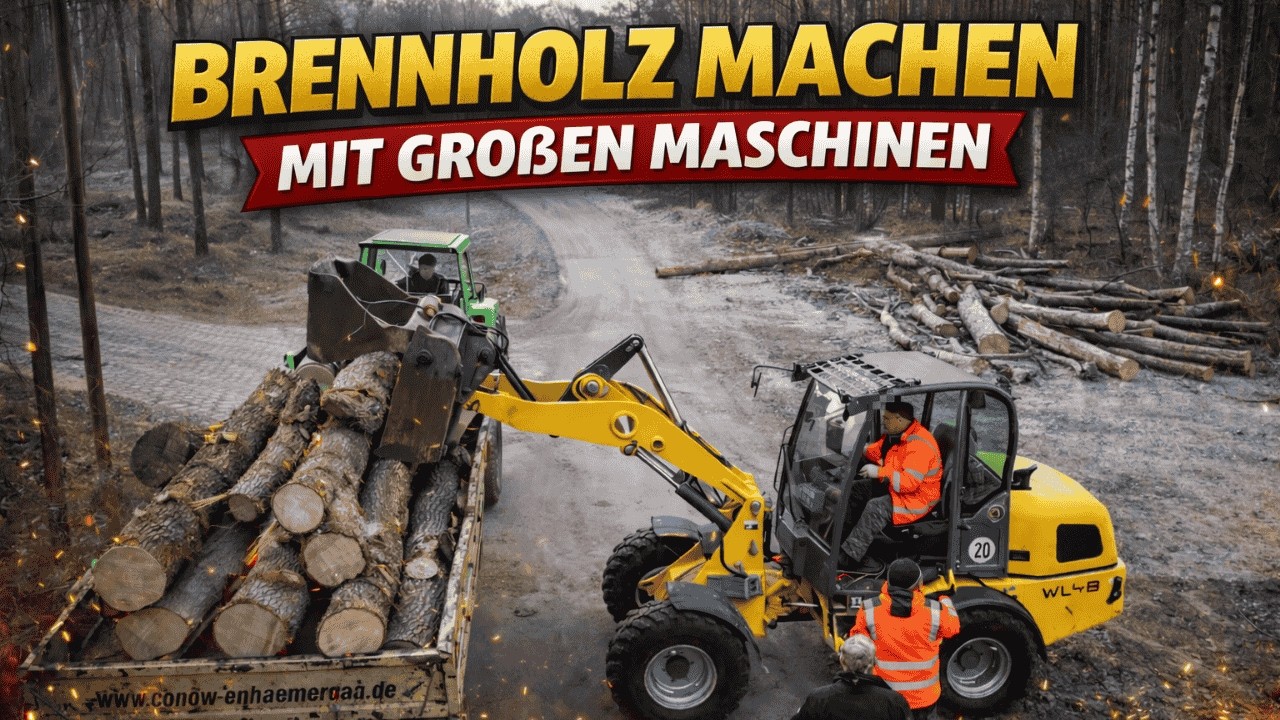 Brennholz machen mit großen Maschinen | Eichenholz im Schnelldurchgang
