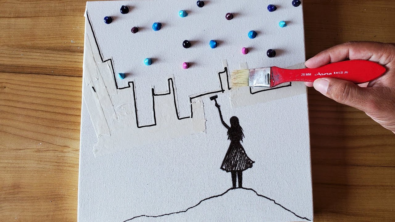 Painting My Dream / Easy Acrylic Painting Demo / Satisfying Masking Tape / Project 100 Days / Day#23