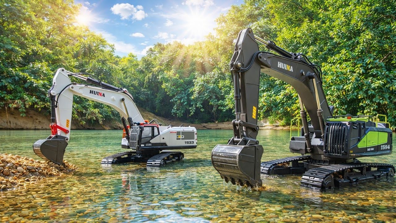 Story Line : Excavator Huina 1593 & 1594 Making Estuary In River