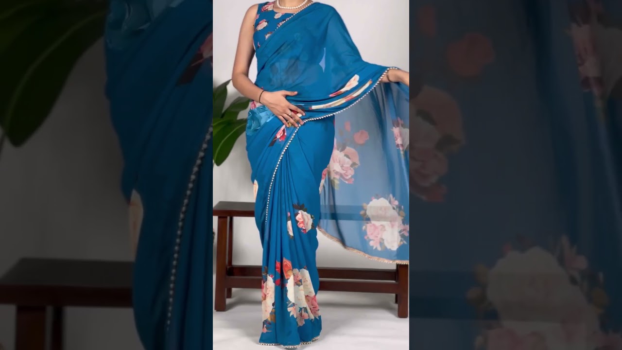 #georgette Saree Fabric : Georgette Saree work : Printed with pearl lace border.