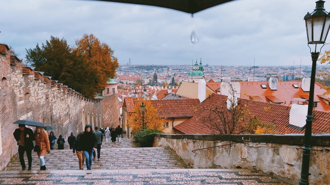 PRAGUE AUTUMN RAIN WALK - Cinematic Rainy Day Ambience - Relaxing Virtual Tour 4K ASMR
