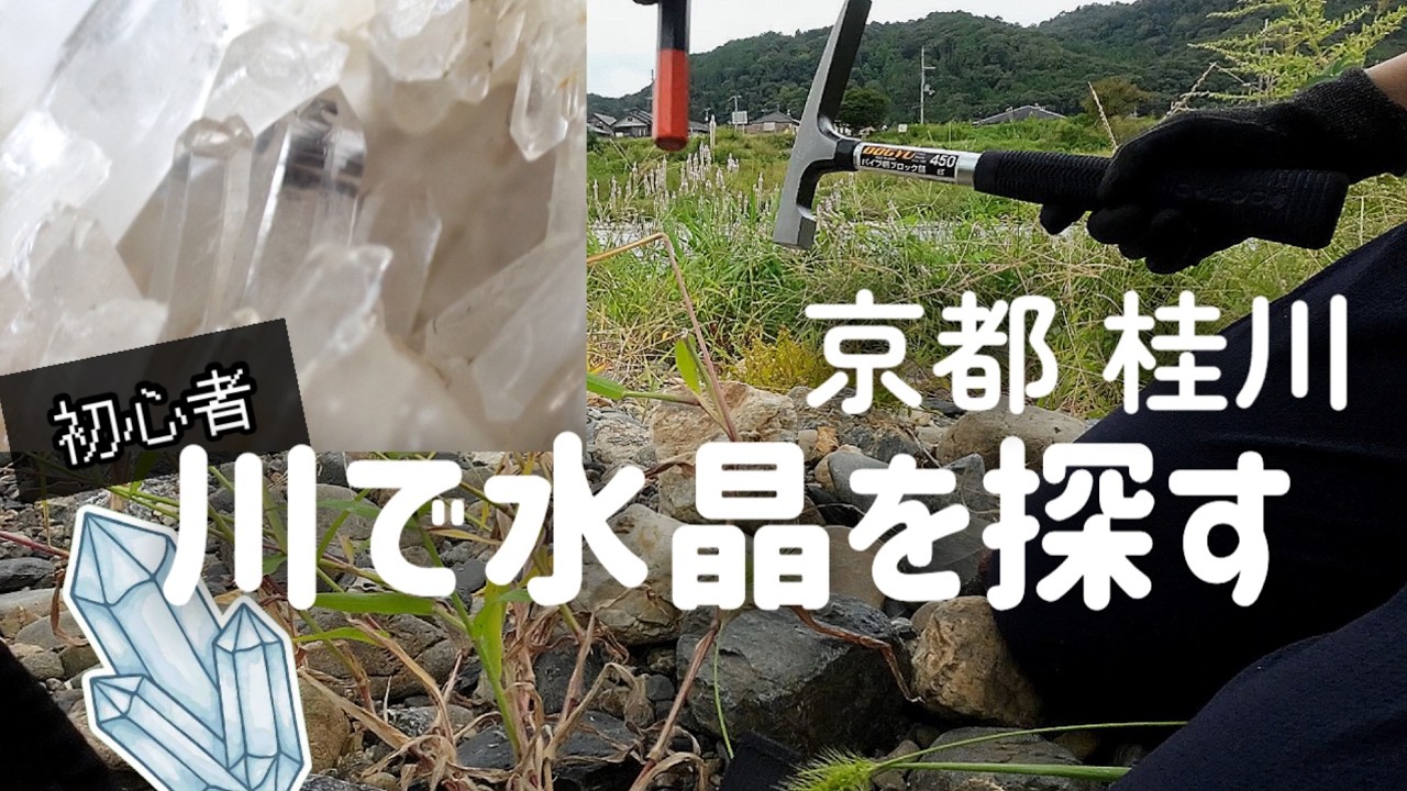 初心者鉱石採集   川で水晶を探して河原茶房    京都
