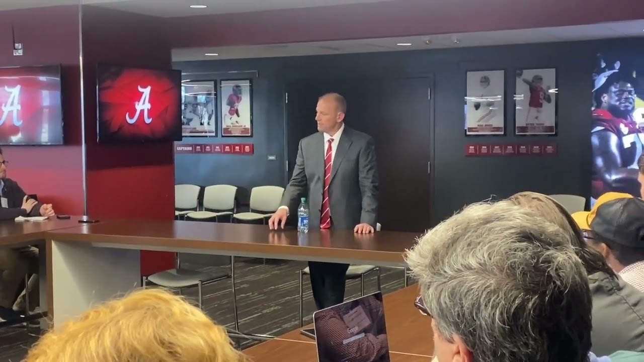 New Alabama football coach Kalen DeBoer meets with the print media in Alabama for the first time