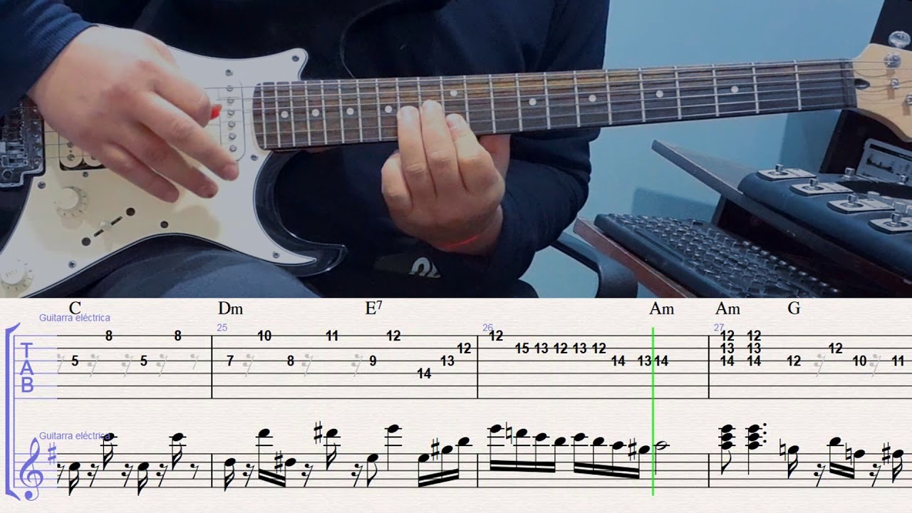 la nueva luna hojita seca guitarra tablatura partitura cumbia www.cumbiatabs.com.ar
