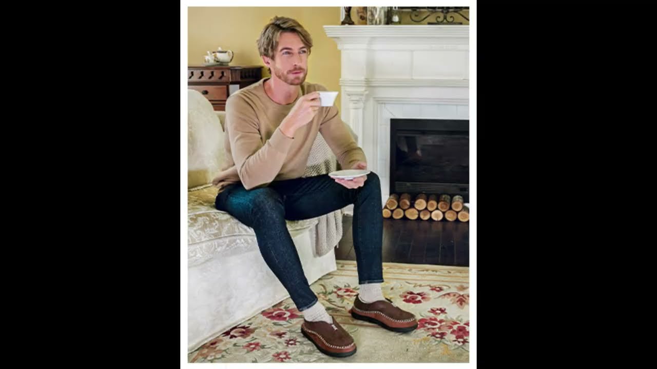EverFoams Men's Micro Suede Memory Foam Moccasin Slippers with Fuzzy Sherpa Lining and Anti ......