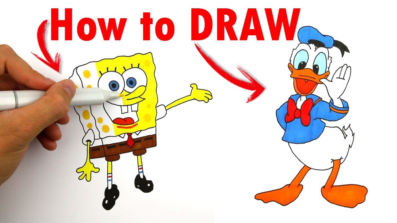 How to Draw & Color Donald Duck and SpongeBob SquarePants - Color Learning