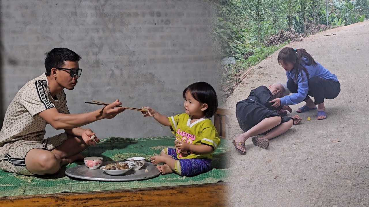Single mother helps sick old lady lying on the street, engineer cooks rice and meat for little girl