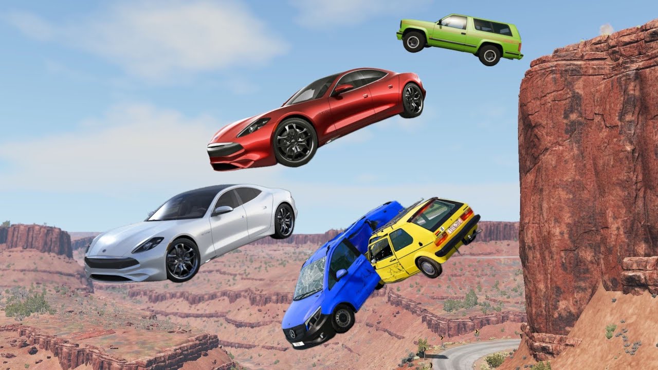 Cars Vs Cliff Roads Beamng Drive Challenge Ends In Total Destruction