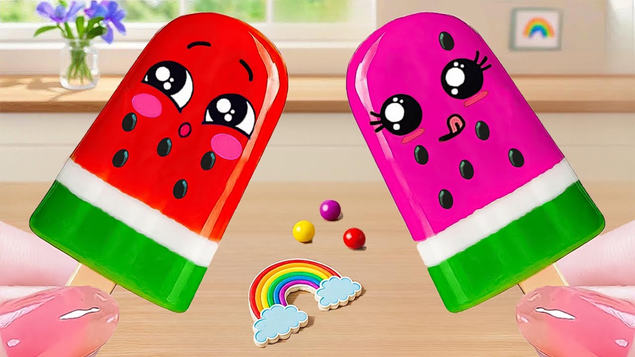 Рецепт желе из свежего радужного арбуза🍉Идеи украшения миниатюрного летнего фруктового желе🍉Tiny ...