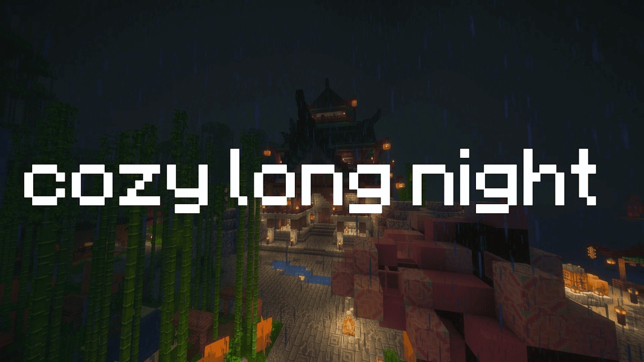 cozy minecraft night… (minecraft music rain & campfire)
