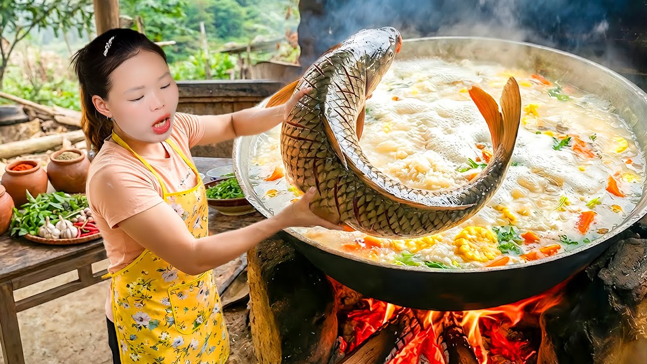 How to Cook Nutritious Fish Porridge - Harvest Grass Carp to Sell at Market with Huong