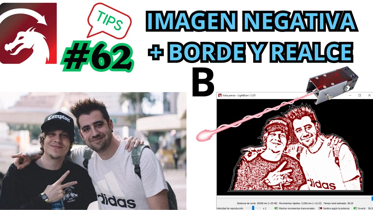 ¡GRABADO  LASER al siguiente nivel! Imagen negativa + Realce con Lightburn AURON PLAY Y RUBIUS