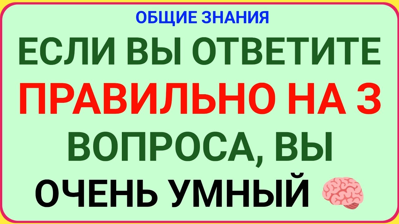 ЕСЛИ ВЫ ОТВЕТИТЕ ПРАВИЛЬНО НА 3 ВОПРОСА — ВЫ ОЧЕНЬ УМНЫЙ! 🧠🔥