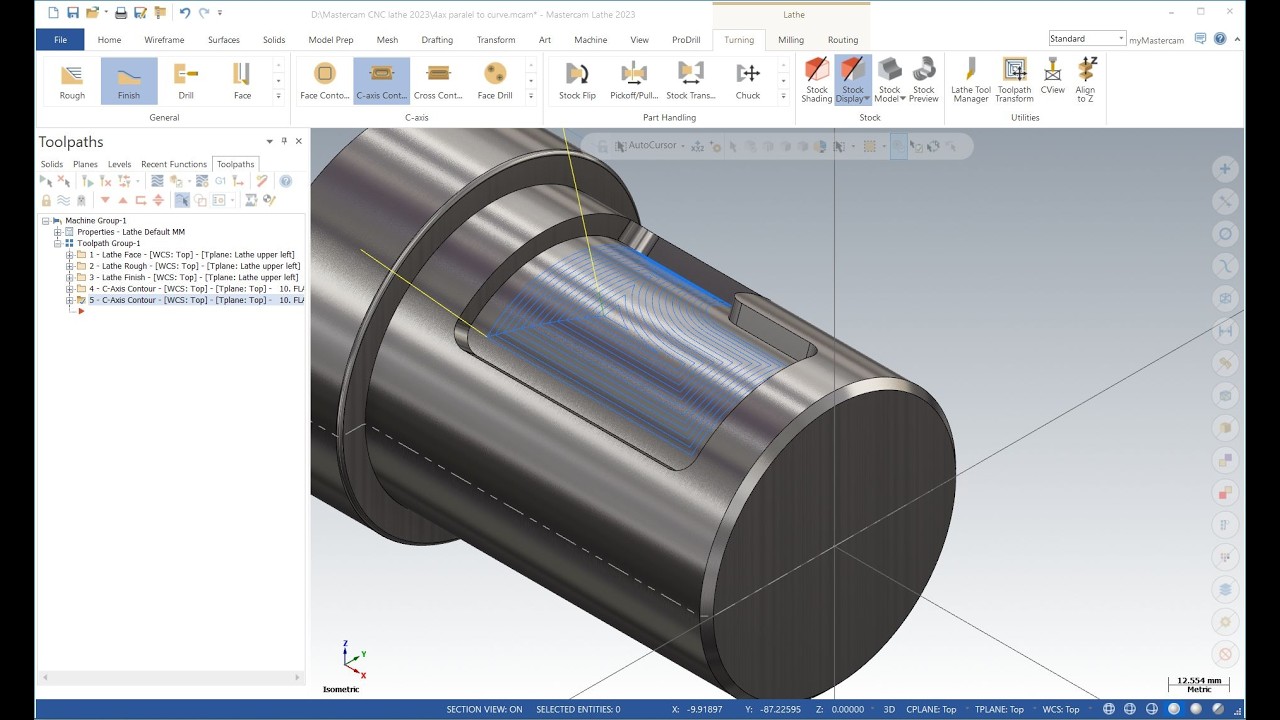 Mastercam Turn-Mill: C-Axis Contour Pocket Cutting Secrets! SidePass & DOC Control🔥 #MillTurn #CAxis