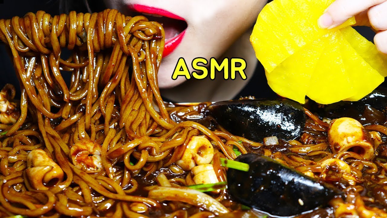 ASMR  सीफ़ूड hasil laut  jajangmyeon 해물 쟁반 짜장면 NO TALKING EATING REAL SOUNDS