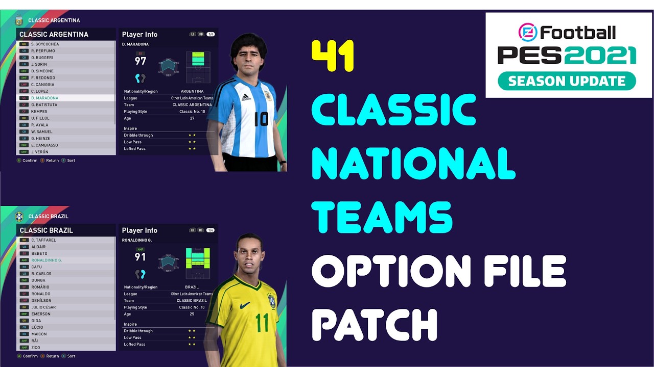 PES 2021 | 41 Classic National Teams Patch PC PS4 PS5 🔥 Legends & Retro Squads