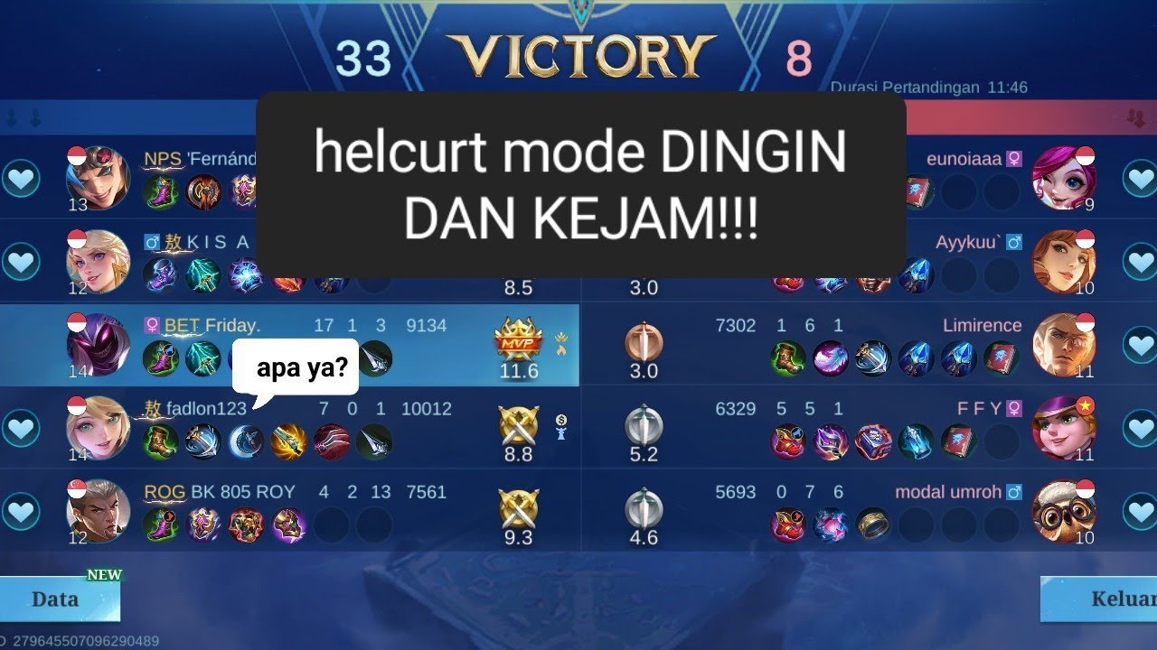 KUNAMAKAN SAT SET ILANG,build helcurt tersakit season ini #helcurt #mlbb #mlbbindonesia #gameplay
