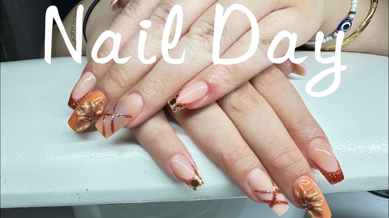Herbstliche Nägel, Acrylnägel auffüllen, 3D Blume, NailDay ,Nailart 💅🏻