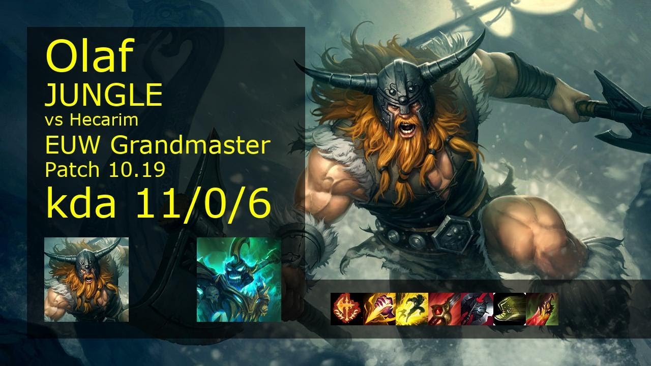 Olaf Jungle vs Hecarim - EUW Grandmaster 11/0/6 Patch 10.19 Gameplay
