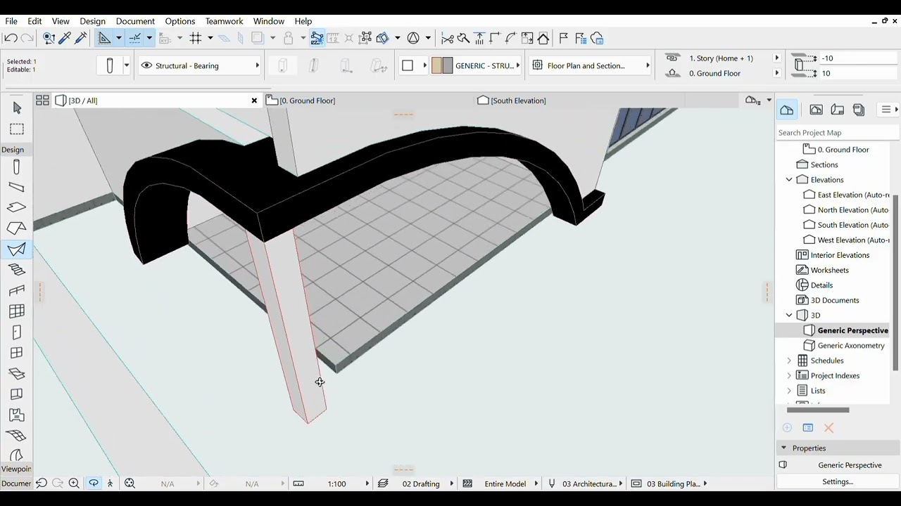 How to design curtain wall with shell in modern design using archicad 26