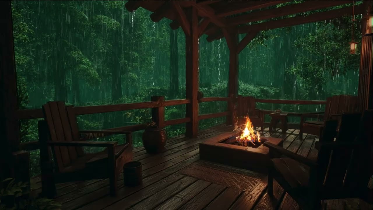 Soft Rain and Fire Sounds for Relaxation and Calm Evenings