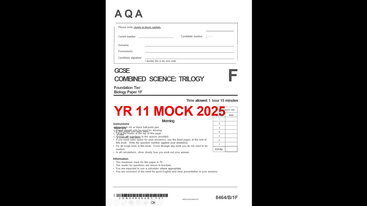 Yr 11 Mock 2025 Combined Science Biology FT