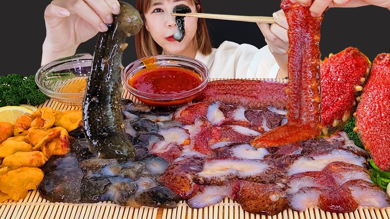 Red sea cucumber Blue sea cucumber sea squirt sashimi MUKBANG 바다산삼 홍해삼 VS 청해삼 이팅사운드 먹방