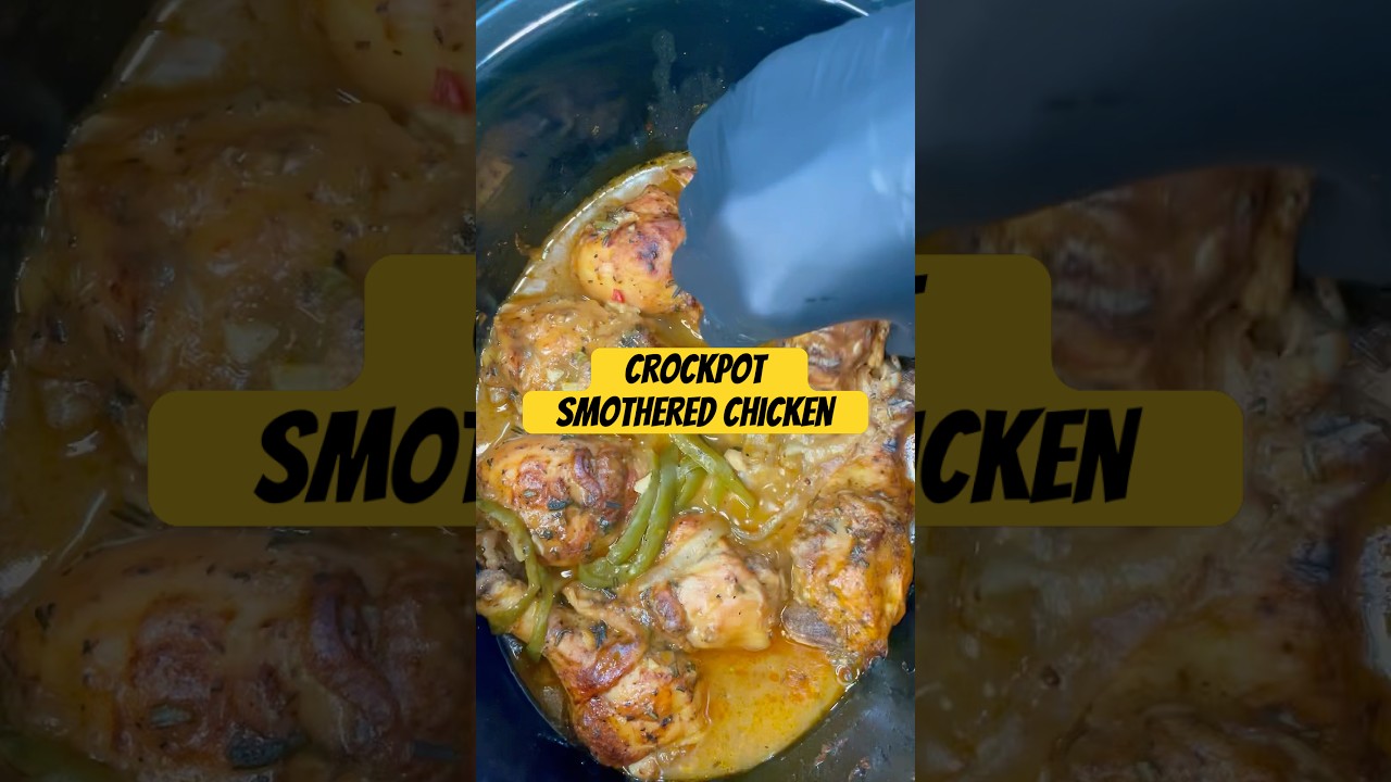 Easy Crockpot Smothered Chicken #youtubeshorts #recipe #food #crockpotcooking #viral #fyp #shorts