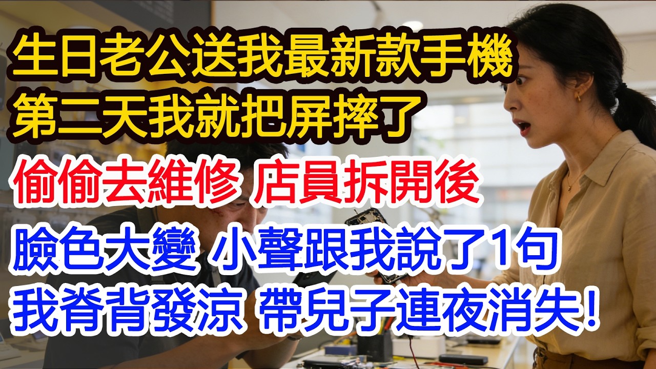 生日老公送我最新款手機第二天我就把屏摔了偷偷去維修 店員拆開後臉色大變 小聲跟我說了1句我脊背發涼 帶兒子連夜消失！#為人處世 #正能量 #故事分享 #生活經驗 #情感