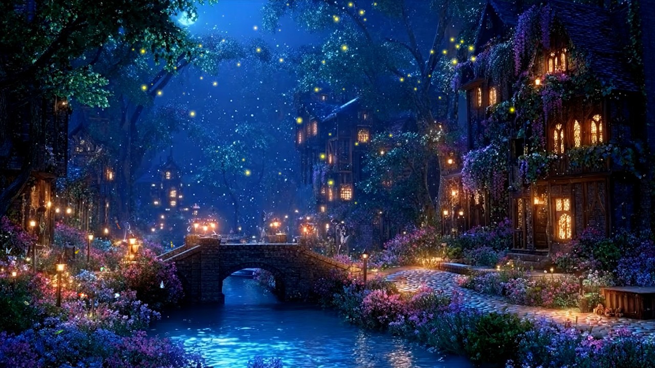 Magical Music | The Starlit Riverside Village | Cozy Stone Bridge Ambience for Inner Peace