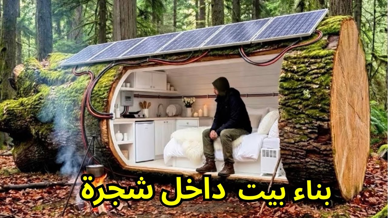 بناء بيت سوبر لوكس في جزع شجرة في الغابة 