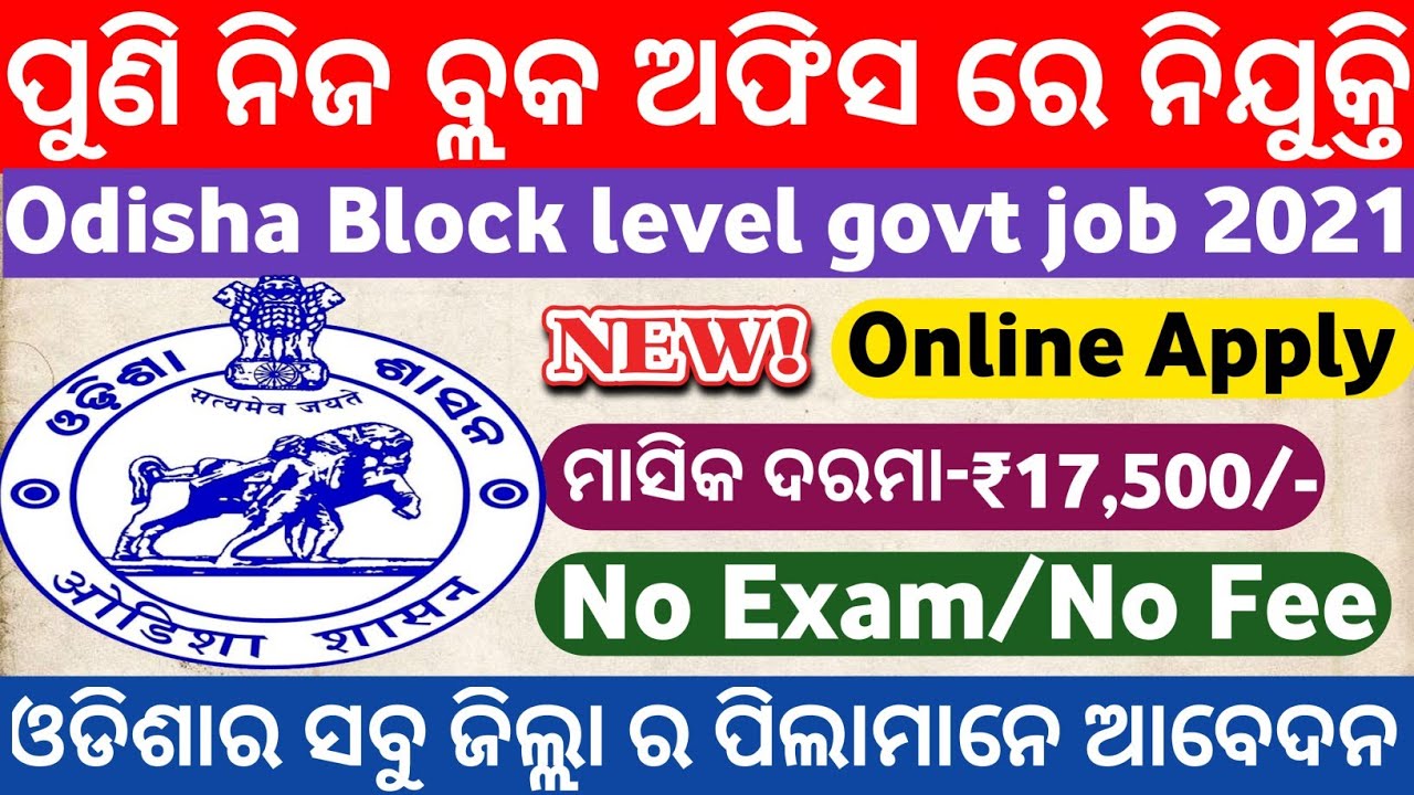 Odisha Block Level job Vacancy 2021!odisha big job updates!Odisha job alert!odisha job vacancy