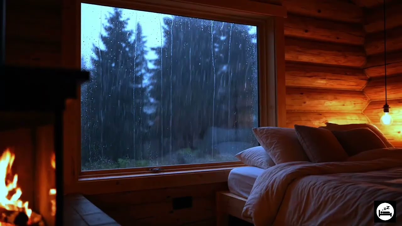 heavy rain on the window and the sound of the fireplace to sleep soundly #2 4 Hour