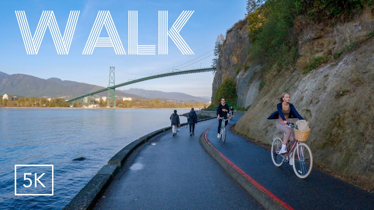 VANCOUVER SeaWall Walk.  Ocean Sounds and Views | ASMR | 5K