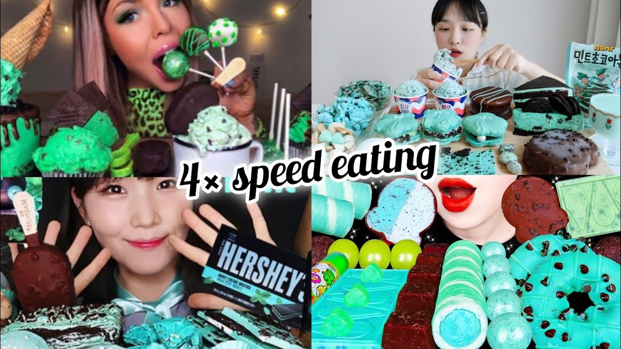 4× Speed Eating Mint Chocolate ASMR! So Satisfying 💚