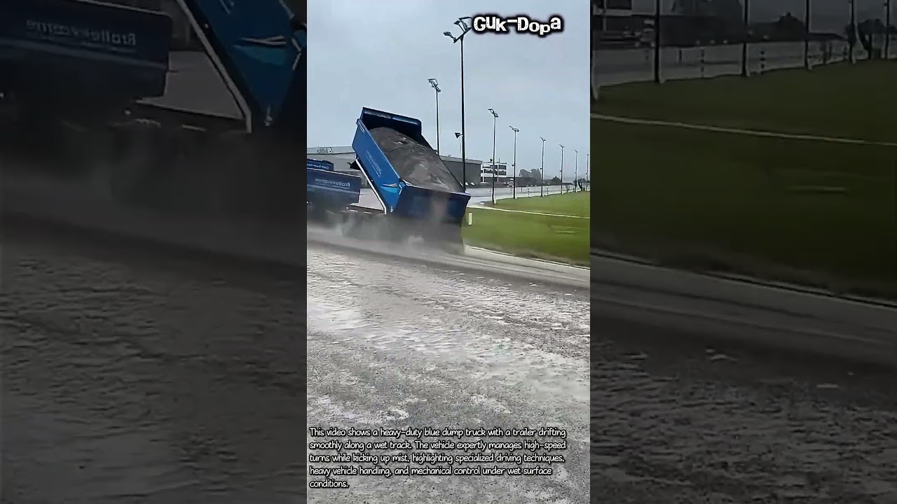 Drifting Blue Dump Truck on Wet Track #worker #process #truck #drifting #driving