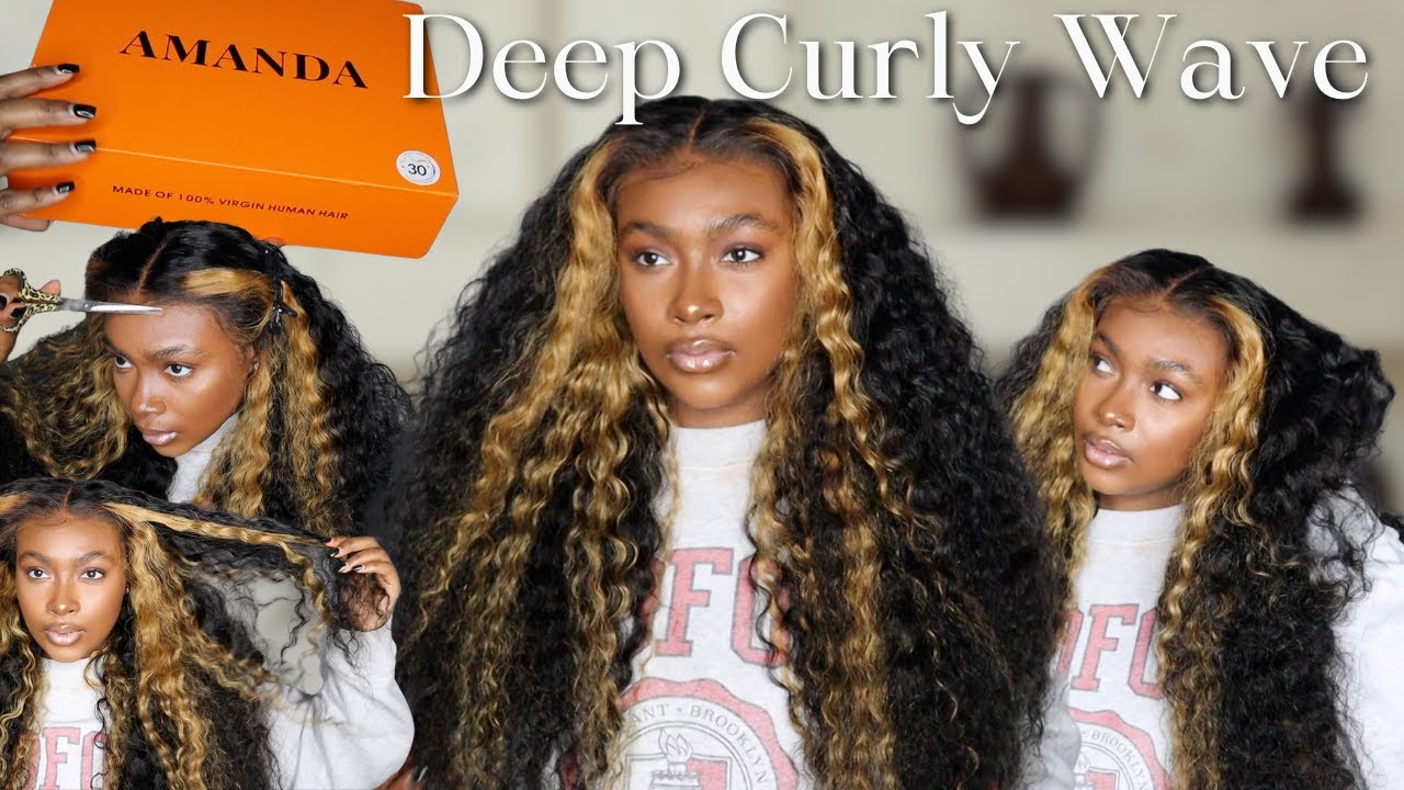 QUICK 5MIN GLUELESS WIG| 250% DENSITY FLUFFY DEEP CURLY WAVE 5x7CLOSURE INSTALL+REVIEW |Amanda Hair