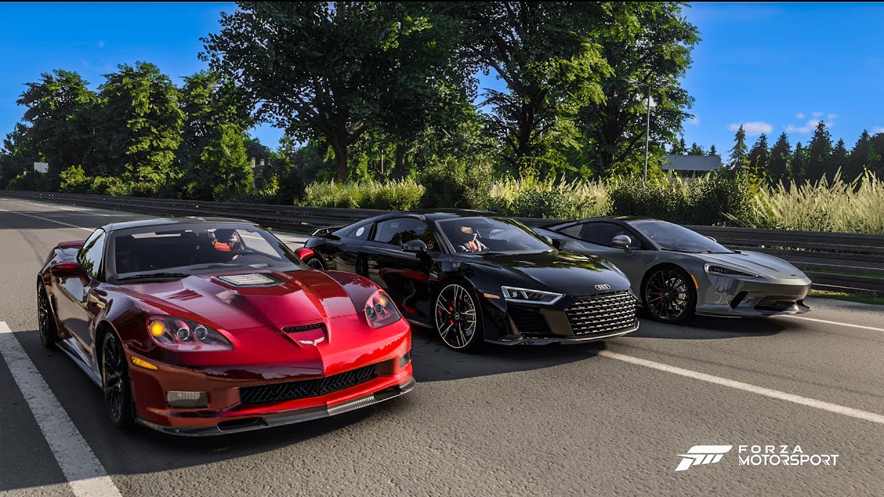 Forza Motorsport Drag race: Corvette C6 ZR1 vs Audi R8 V10 Performance vs McLaren GT