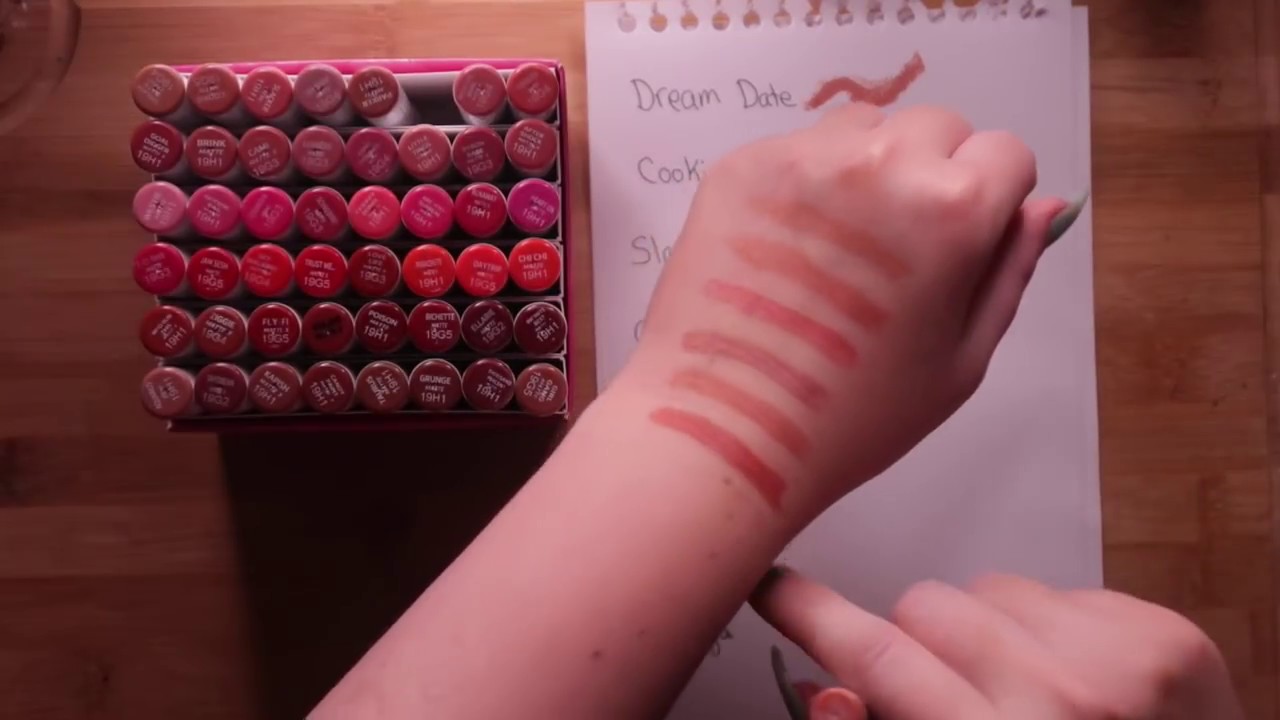Hypnotizing Whispers ASMR Lipsticks that look like markers! (clinking, swatching, writing)