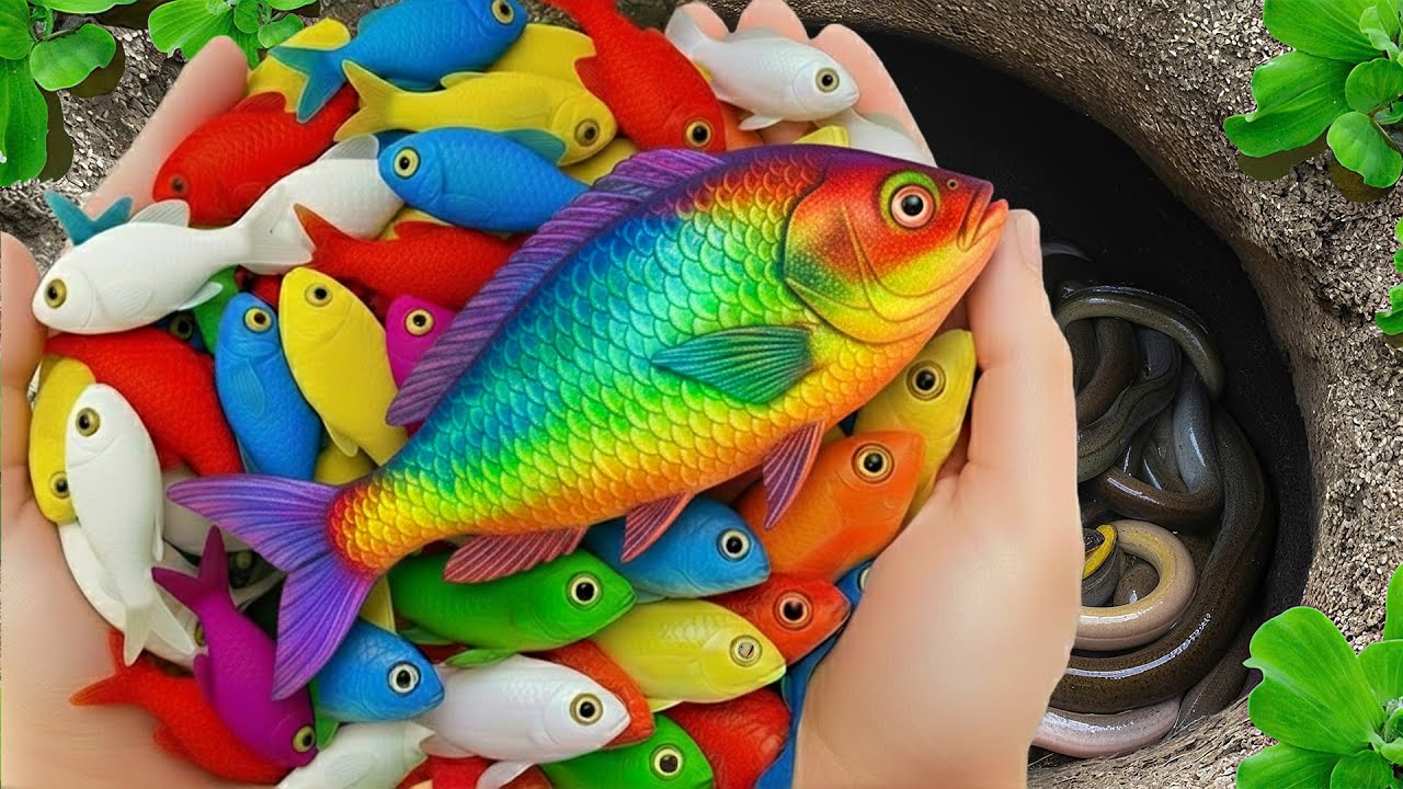 Catch Beautiful Aquarium Fish In Small Pond Baby Turtles, Eel, Frog, Pencil fish, Crab, Blue Guppies