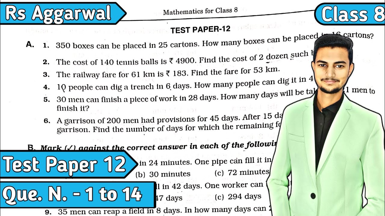 Test Paper 12 Q1 to Q14 | Direct and Inverse Proportions | Chapter 12 | Rs Aggarwal Class 8 | MD Sir