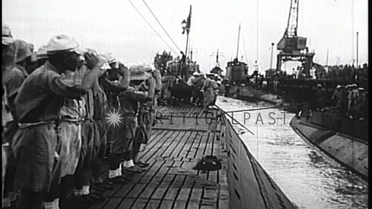Activity on Japanese submarine before it departs for a mission during World War 2...HD Stock Footage