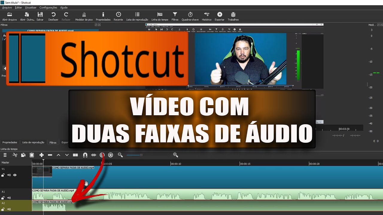 Shotcut - COMO EDITAR VÍDEO COM DUAS FAIXAS DE ÁUDIO