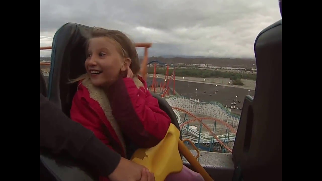 Little girls first roller coaster Goliath Six Flags