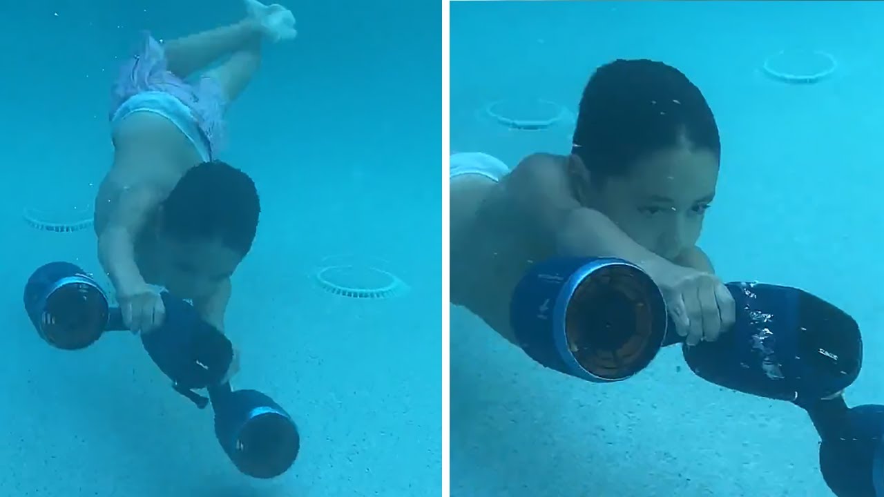 Kid has a blast playing with cool underwater scooter #shorts