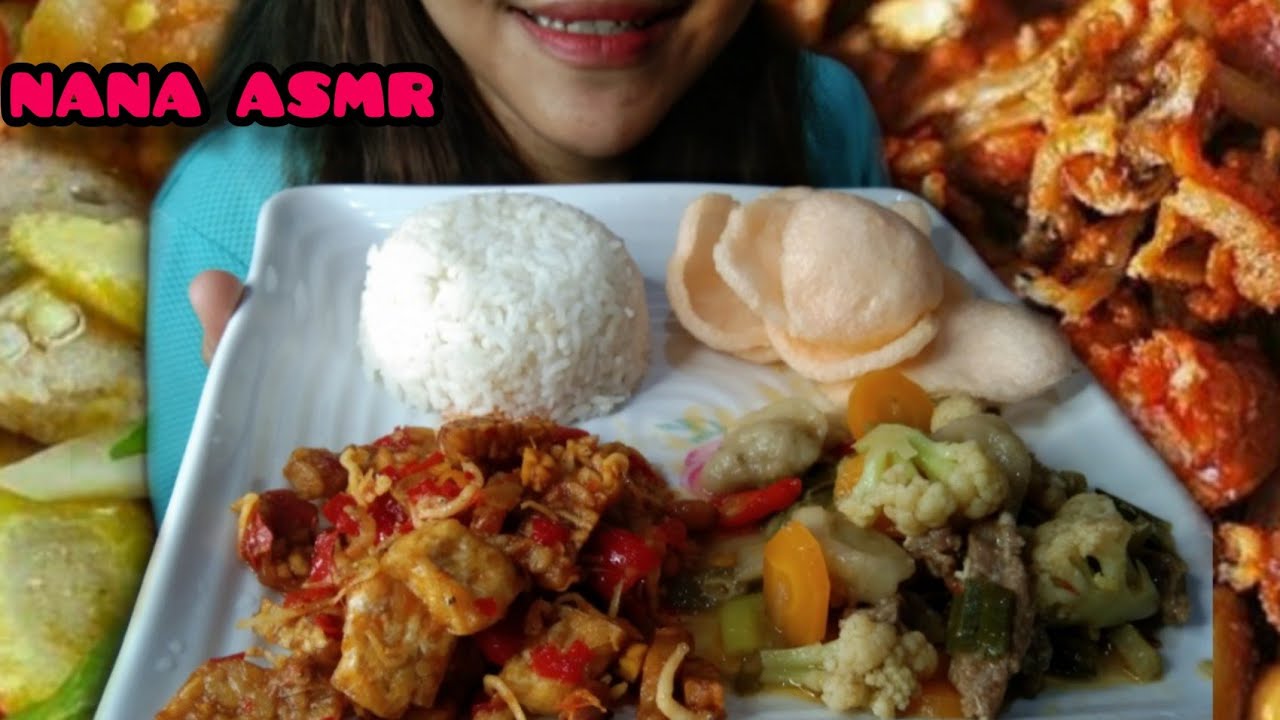 ASMR NASI IKAN TERI, TAHU DI SAMBAL, SAYUR CAPCAY, DAN KERUPUK | NANA ASMR