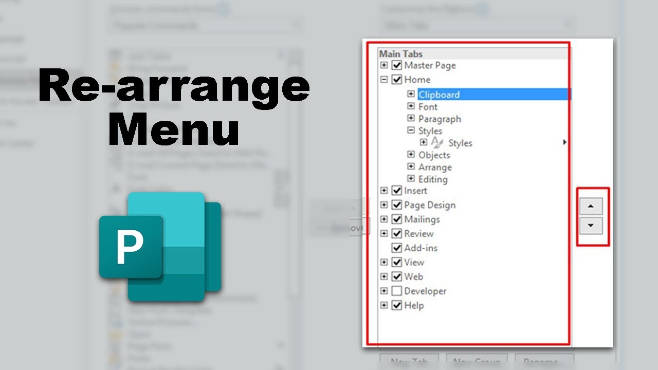 where is the arrange menu in publisher